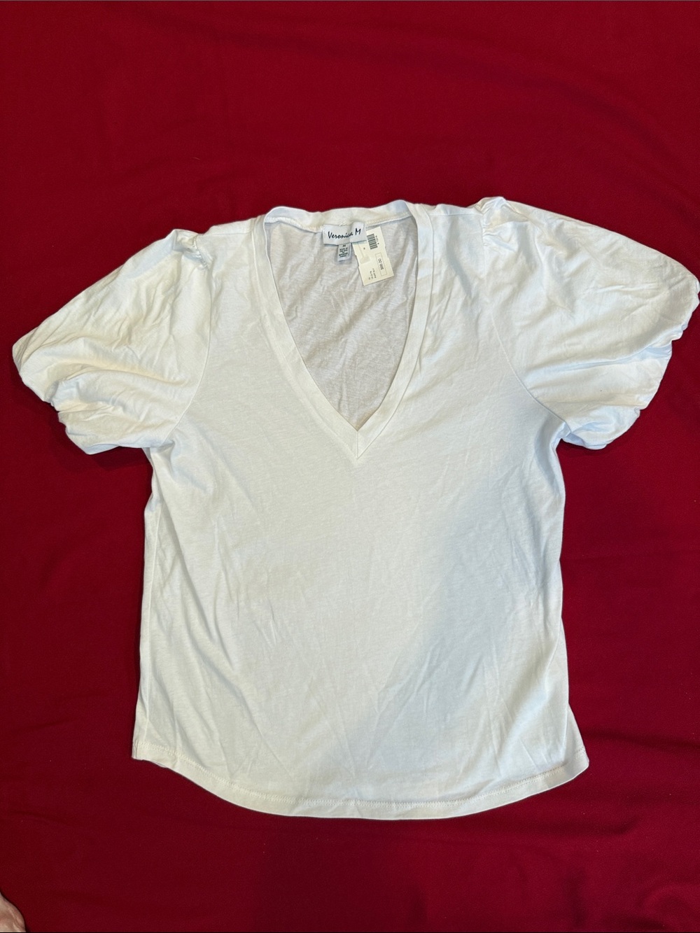 White V-Neck Puff Sleeve Tee nwt